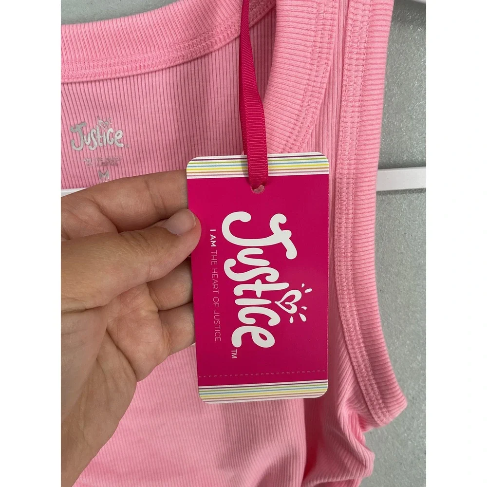 Justice Girls Tank Top Cinch Side Ribbed Pink Sport Club M 10